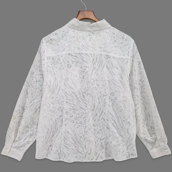 Calvin Klein Button Down Shirt Womens White Textured Sheer Pockets Size 2X - Picture 2 of 7